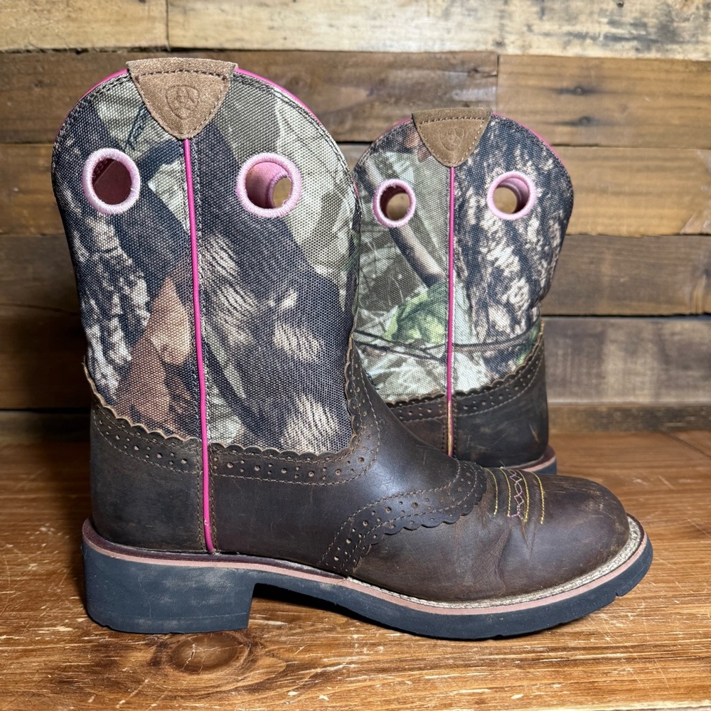 Ariat 10006854 Fatbaby Womens Western Boots Sz 9 B Brown Pink Camo Round Toe - Picture 8 of 10
